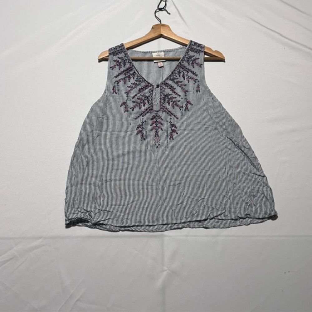 Knox Rose Striped Embroidered Tank Top Blue White Women’s Large